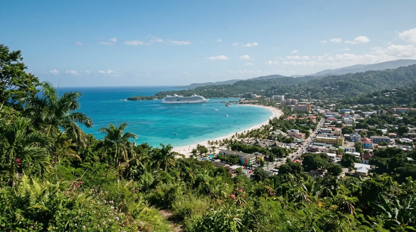View over Ocho Rios bay from the hillside, the town where most Ocho Rios excursions cost between $90 and $150 per person